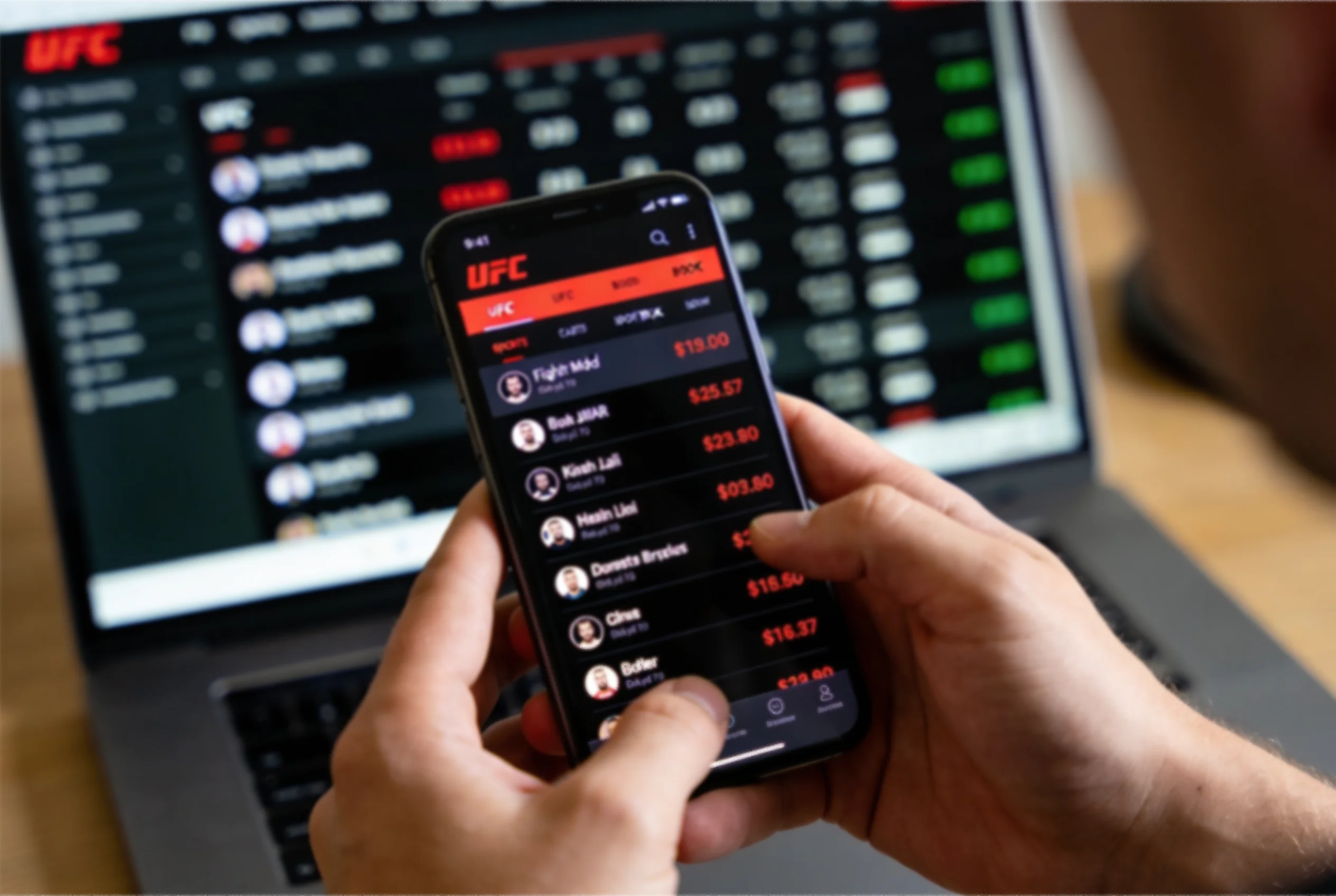 Sportsbook display showing UFC decimal and fractional odds side by side